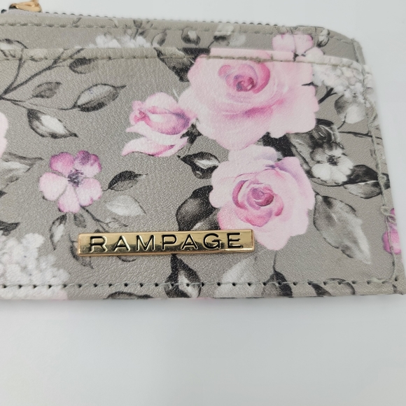 Rampage Floral Gray & Pink Card Holder Keychain ID Card Holder Zip Up Coin Purse - Picture 3 of 11